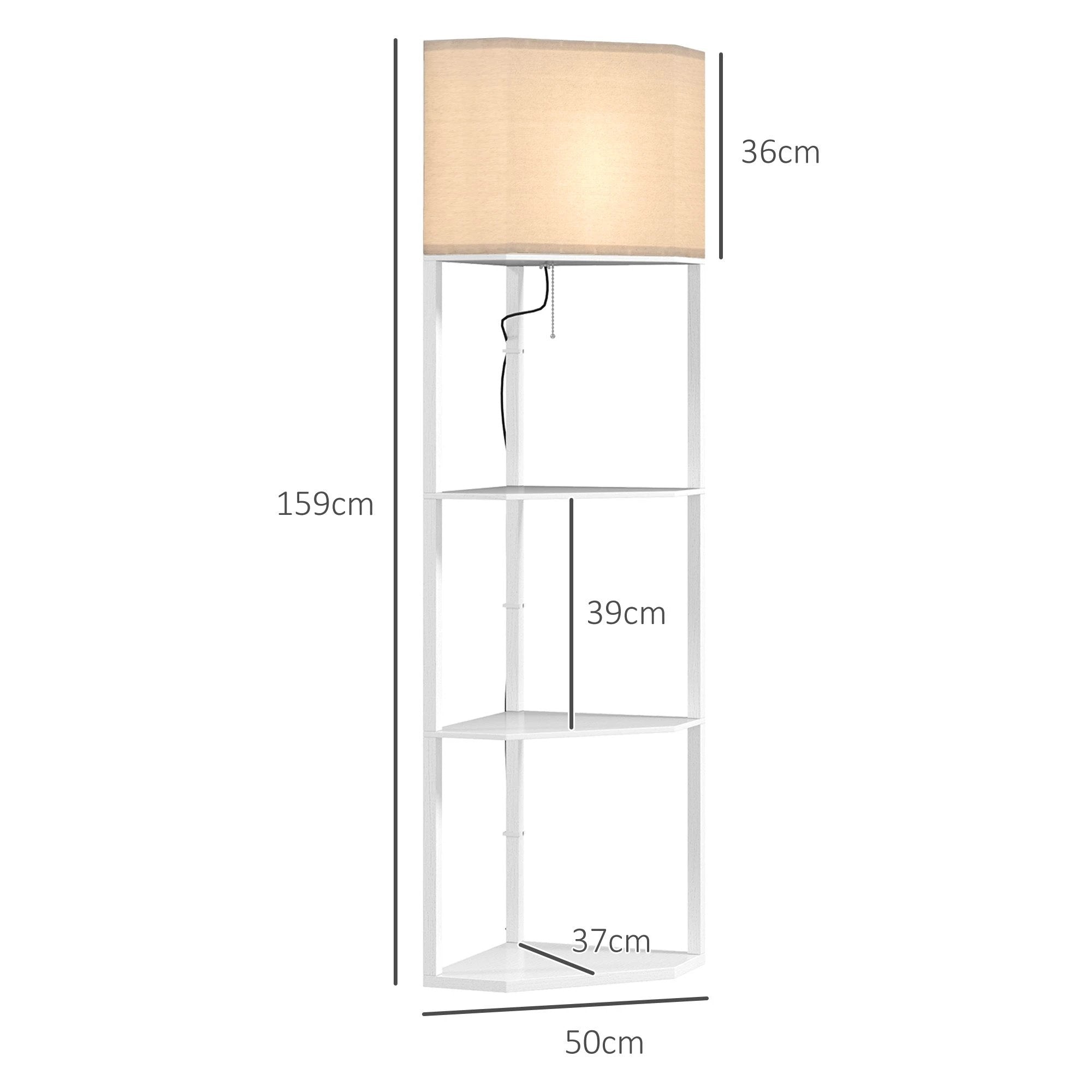 HOMCOM Corner Modern Floor Lamp with Shelves for Living Room, Bedroom, White by HOMCOM