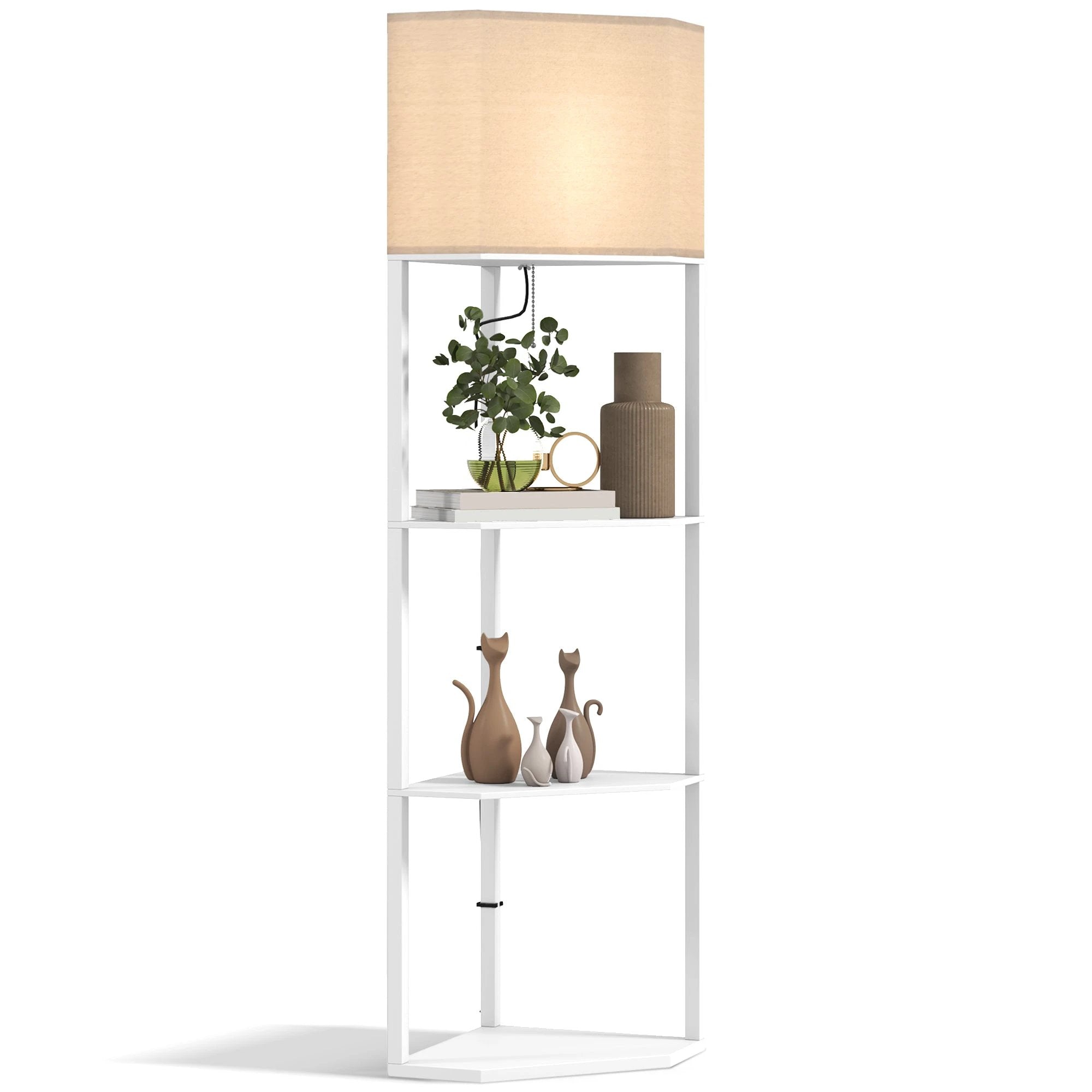 HOMCOM HOMCOM Corner Modern Floor Lamp with Shelves for Living Room, Bedroom, White - Lamp