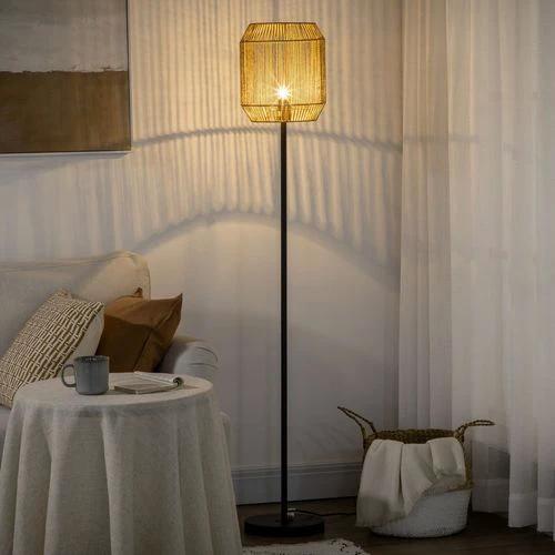 HOMCOM Farmhouse Floor Lamp for Living Room Bedroom with Rattan Wicker, Natural - Lamp