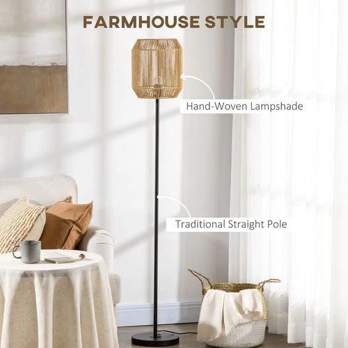 HOMCOM Farmhouse Floor Lamp for Living Room Bedroom with Rattan Wicker, Natural - Lamp