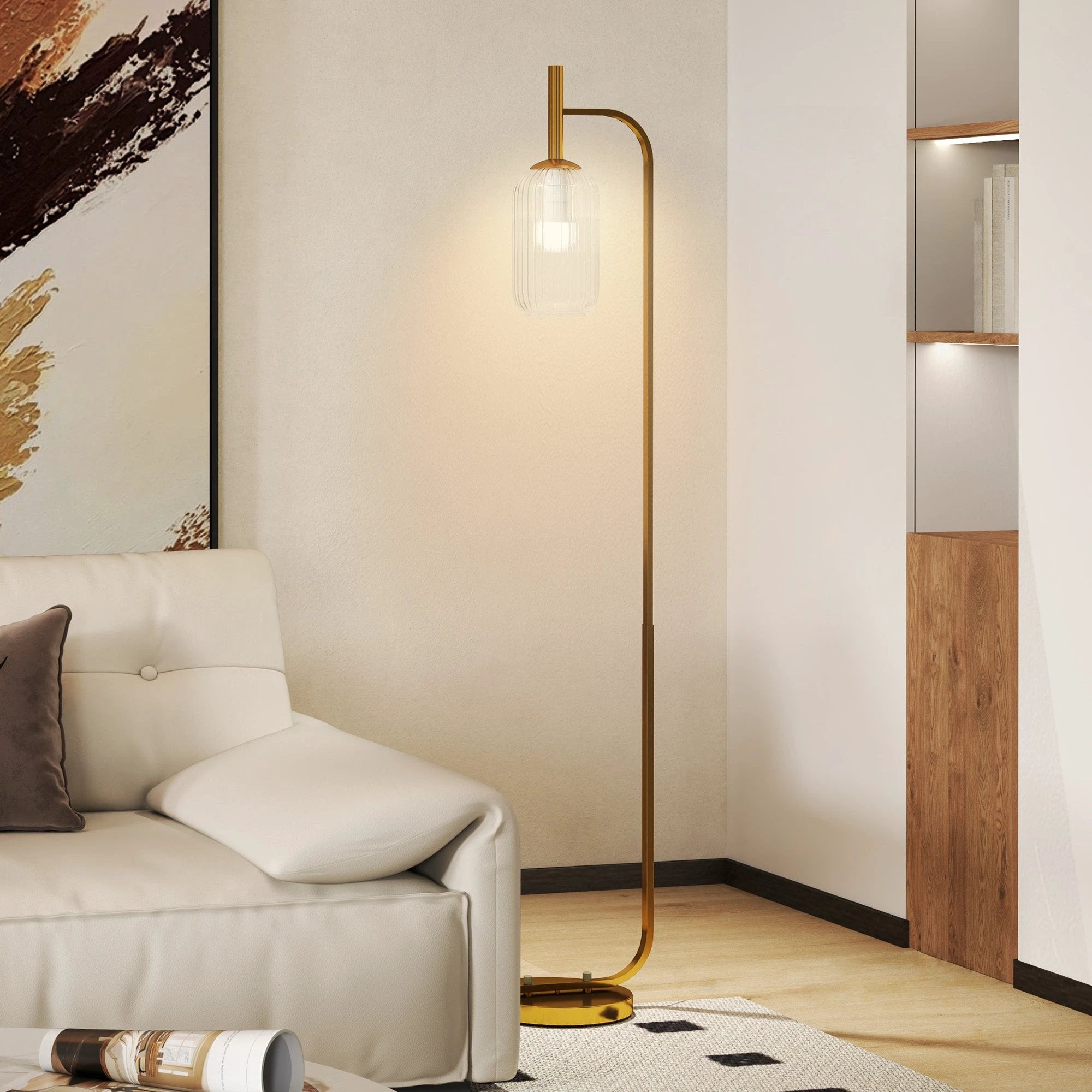 HOMCOM HOMCOM Modern Floor Lamp with Glass Lampshade, Foot Switch for Living Room - Lamp