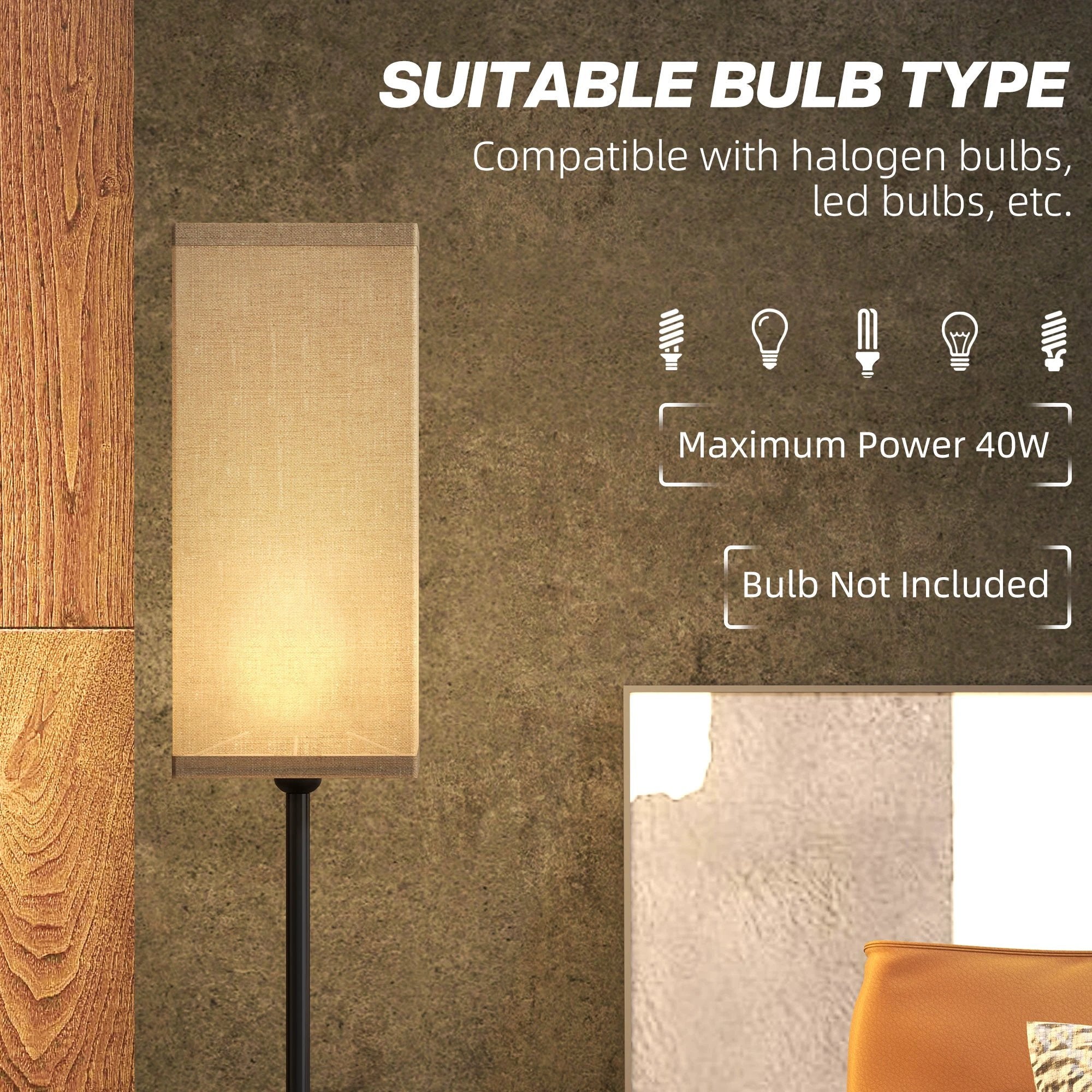 HOMCOM HOMCOM Standing Floor Lamp with Linen Shade for Living Room, Bedroom, Black - Lamp