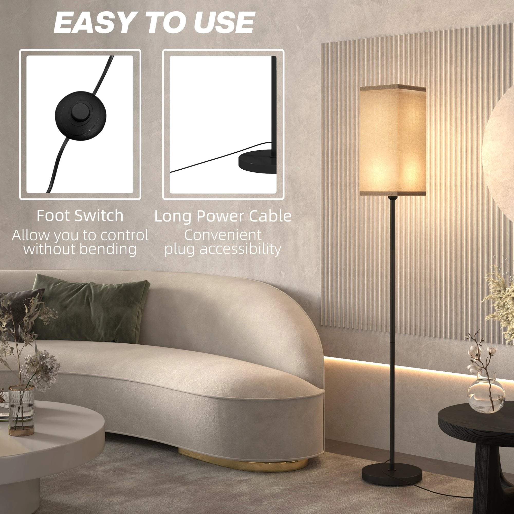 HOMCOM HOMCOM Standing Floor Lamp with Linen Shade for Living Room, Bedroom, Black - Lamp