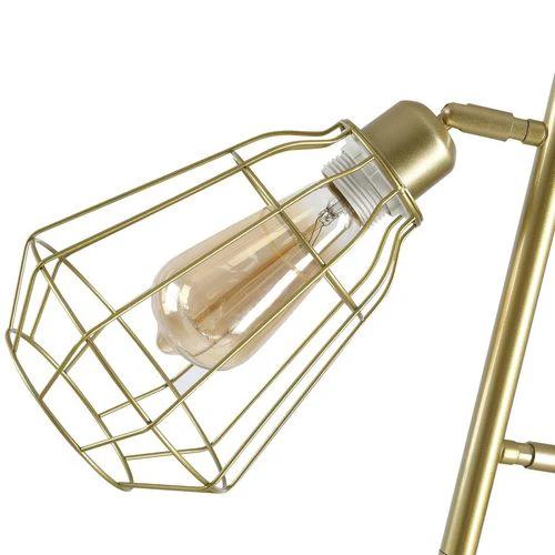 Industrial Steel Birdcage Floor Lamp w/ 3 Lights Round Base Switch Gold - Lamp from HOMCOM