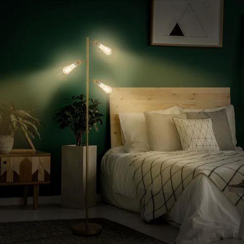 Industrial Steel Birdcage Floor Lamp w/ 3 Lights Round Base Switch Gold - Lamp from HOMCOM