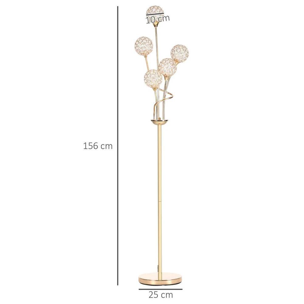 HOMCOM K9 Crystal Floor Lamp for Living Room, 5 Light Upright Standing Lamp, Gold - Uncategorized Lamp