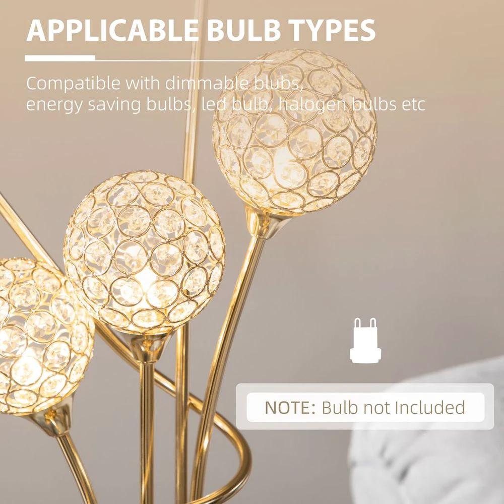 HOMCOM K9 Crystal Floor Lamp for Living Room, 5 Light Upright Standing Lamp, Gold - Uncategorized Lamp