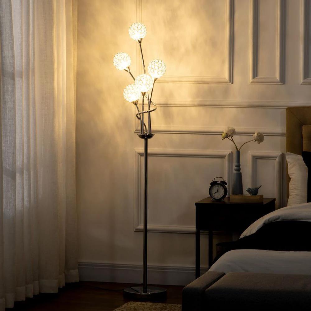 K9 Crystal Floor Lamp for Living Room, 5 Light Upright Standing Lamp, Silver by HOMCOM