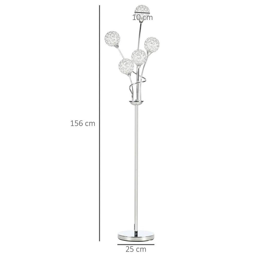 K9 Crystal Floor Lamp for Living Room, 5 Light Upright Standing Lamp, Silver by HOMCOM