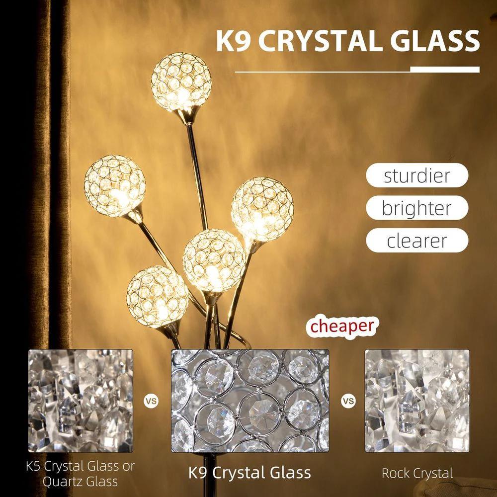 K9 Crystal Floor Lamp for Living Room, 5 Light Upright Standing Lamp, Silver by HOMCOM