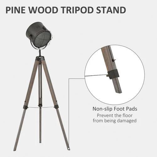 Pine Wood Tripod Spotlight Floor Lamp Brown/Black by HOMCOM