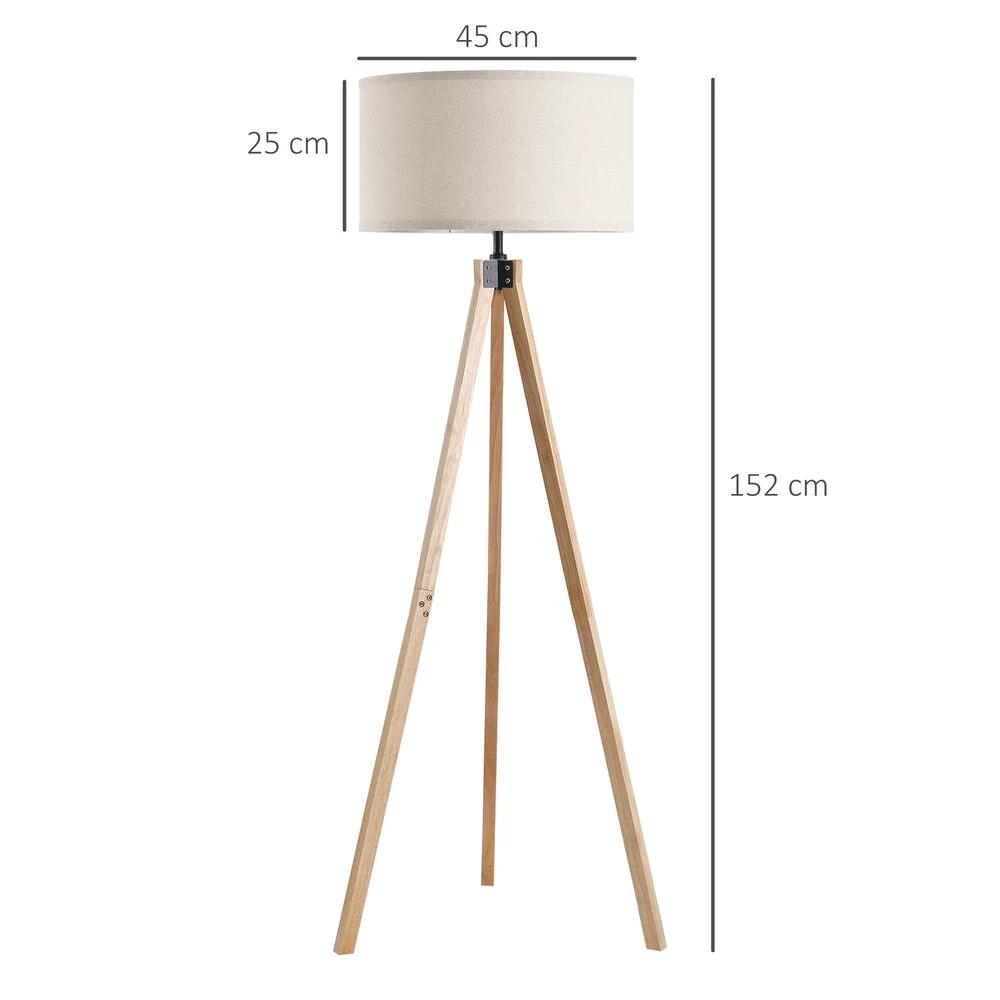 HOMCOM Rubber Wood Tripod Floor Lamp Beige - Uncategorized Lamp