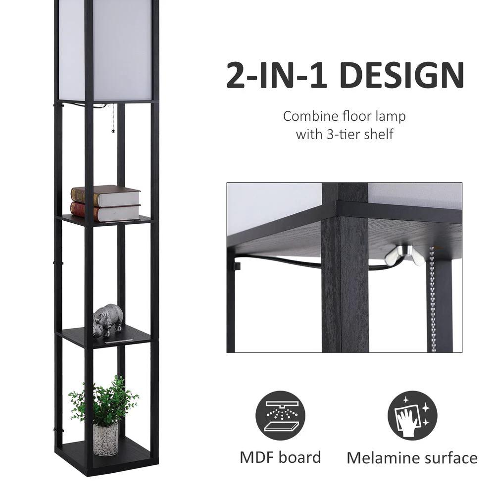 Shelf Floor Lamp, 4-tier Open Shelves, 26L x 26W x 160Hcm-Black/White by HOMCOM
