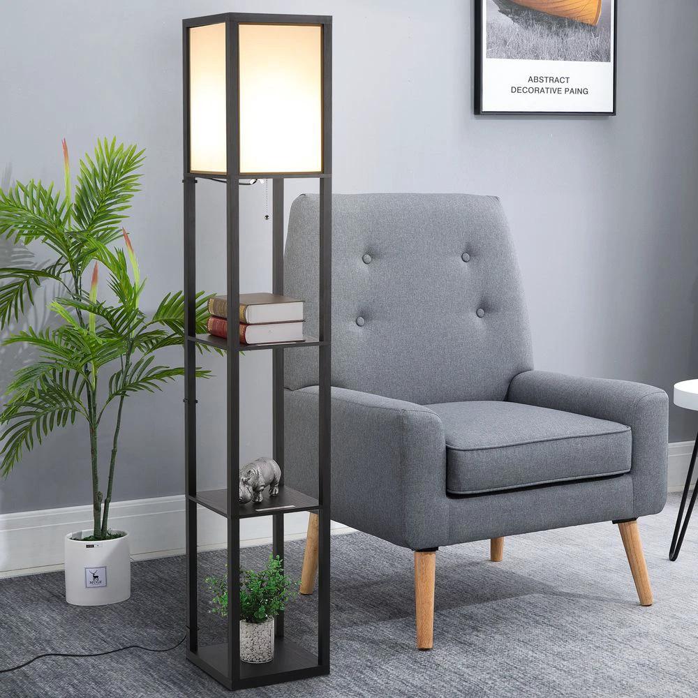 Shelf Floor Lamp, 4-tier Open Shelves, 26L x 26W x 160Hcm-Black/White by HOMCOM
