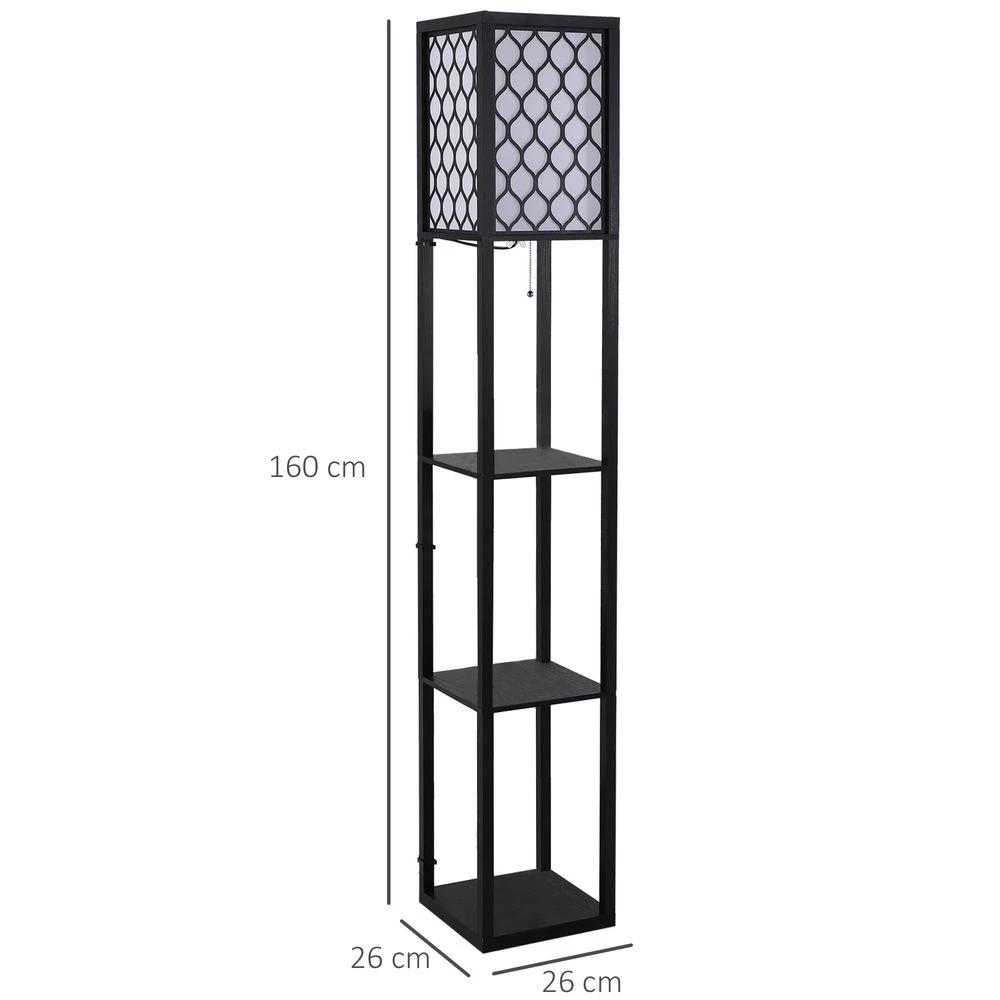 HOMCOM Shelf Floor Lamp W/4-tier Open Shelves Wooden, 26L x 26W x 160Hcm-Black/White - Uncategorized Lamp
