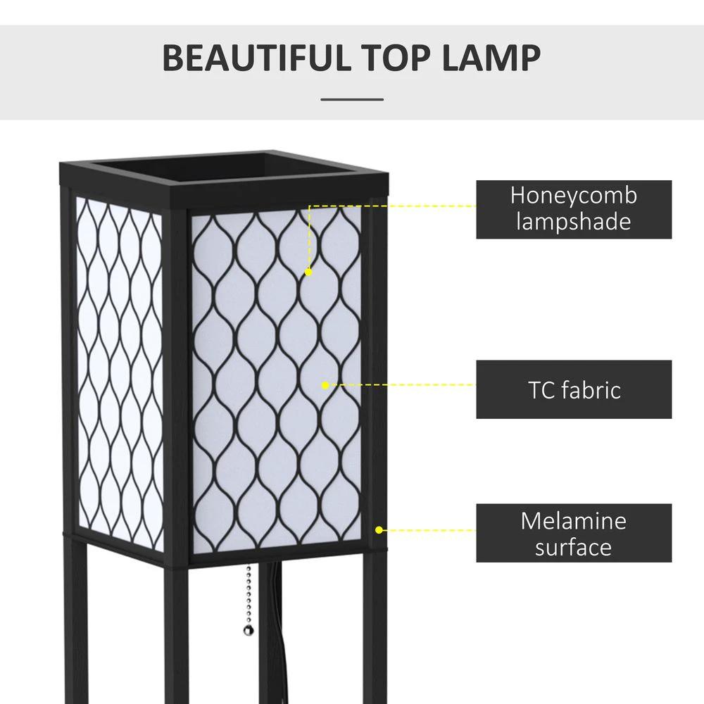HOMCOM Shelf Floor Lamp W/4-tier Open Shelves Wooden, 26L x 26W x 160Hcm-Black/White - Uncategorized Lamp