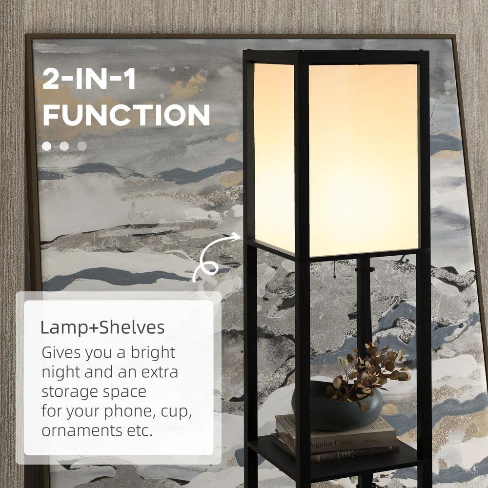 HOMCOM Shelf Floor Lamp with Dual Light, for Living Room, Bedroom, Black - Uncategorized Lamp
