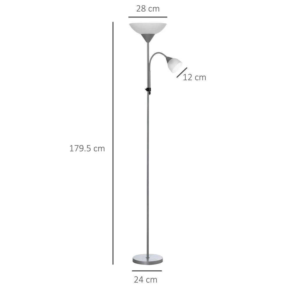 HOMCOM Steel Duo-Head Floor Lamp Silver - Uncategorized Lamp