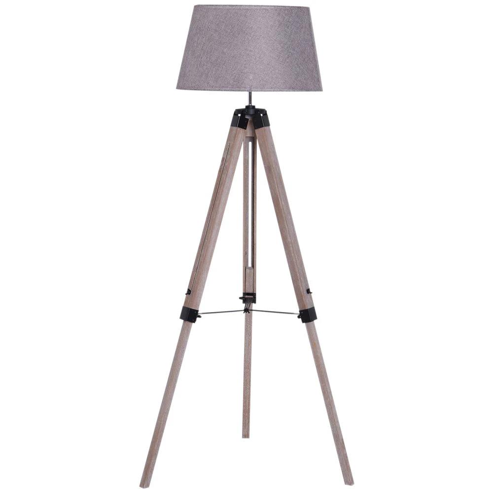 Tripod Floor Lamp Freestanding Bedside Light with Fabric Shade Grey by HOMCOM