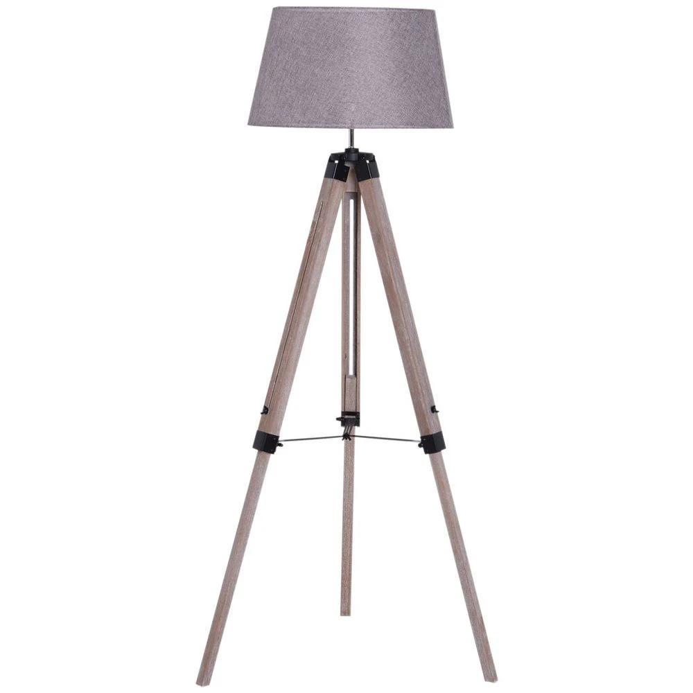 Tripod Floor Lamp Freestanding Bedside Light with Fabric Shade Grey by HOMCOM