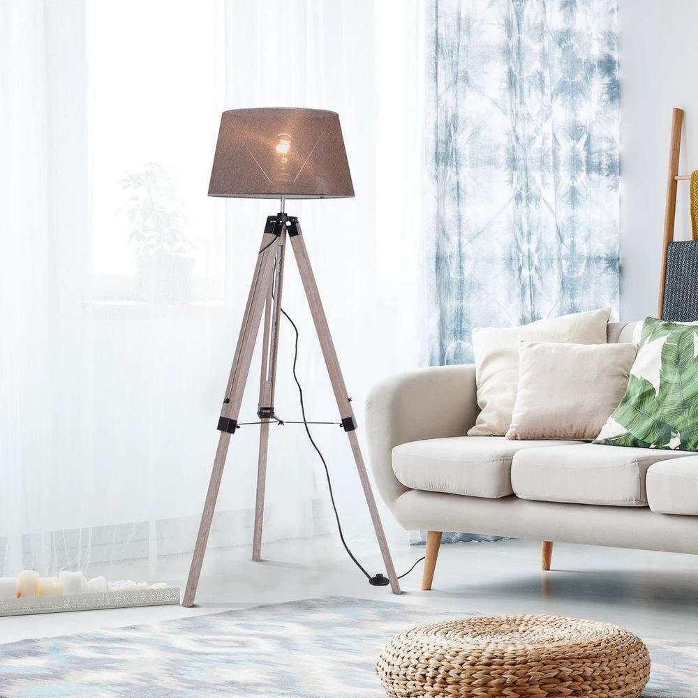 Tripod Floor Lamp Freestanding Bedside Light with Fabric Shade Grey by HOMCOM