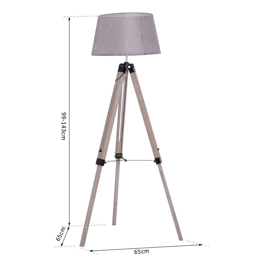 Tripod Floor Lamp Freestanding Bedside Light with Fabric Shade Grey by HOMCOM