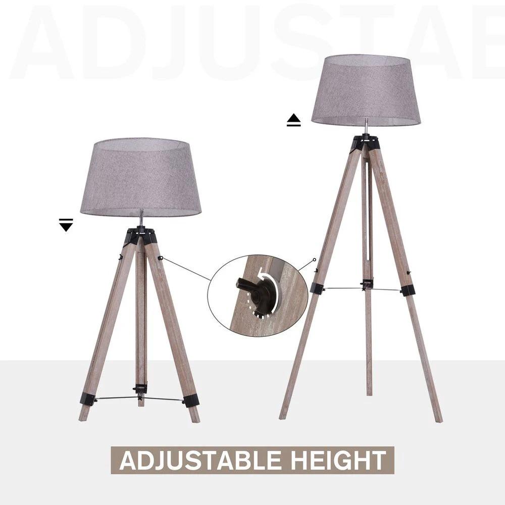Tripod Floor Lamp Freestanding Bedside Light with Fabric Shade Grey by HOMCOM