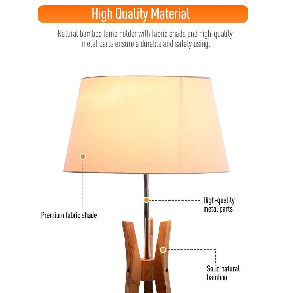 HOMCOM Tripod Floor Lamp Light E27 Base w/ Fabric Shade Storage Shelf, White - Uncategorized Lamp