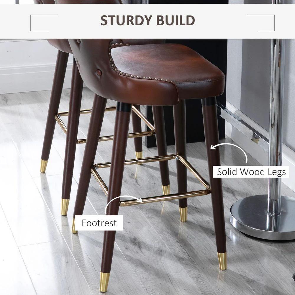 2 Pieces Homcom Home Luxury Bar Chair Stool, PU Leather European Style, Brown by HOMCOM
