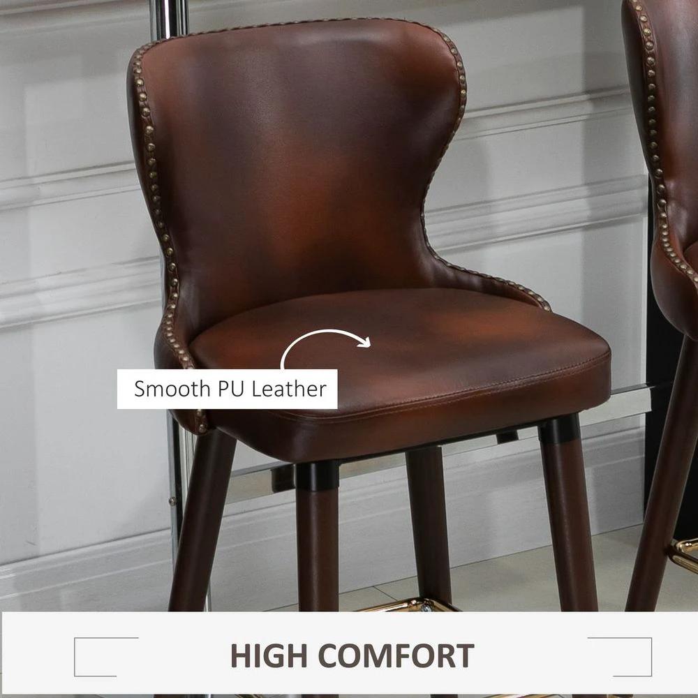 2 Pieces Homcom Home Luxury Bar Chair Stool, PU Leather European Style, Brown by HOMCOM