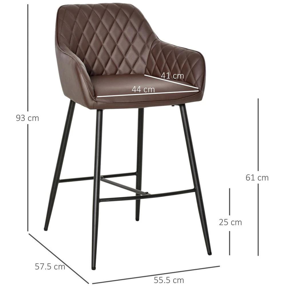 HOMCOM Set Of 2 Retro PU Leather Bar Chairs Set Stylish w/ Footrest Metal Frame - Uncategorized Leather Chairs