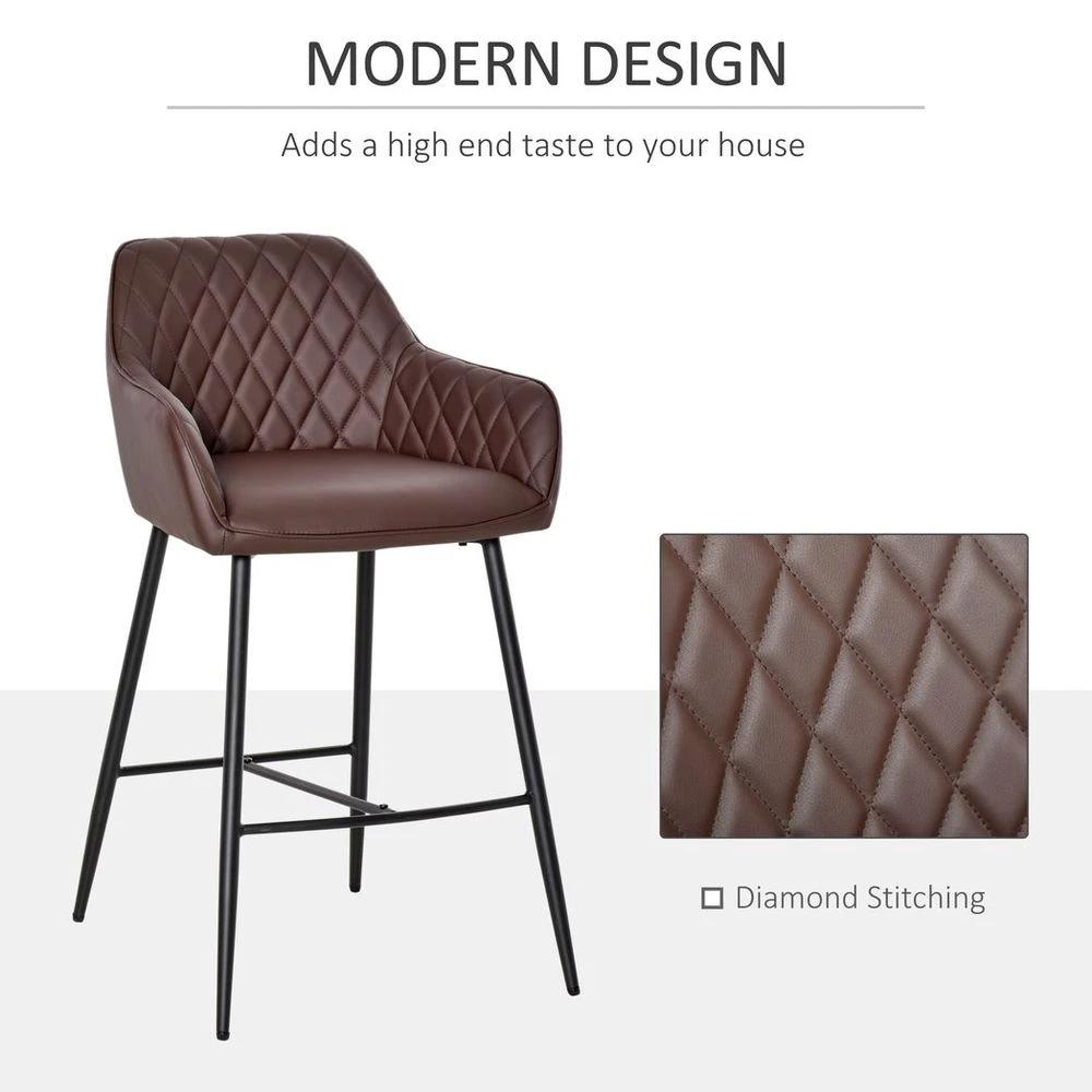 HOMCOM Set Of 2 Retro PU Leather Bar Chairs Set Stylish w/ Footrest Metal Frame - Uncategorized Leather Chairs