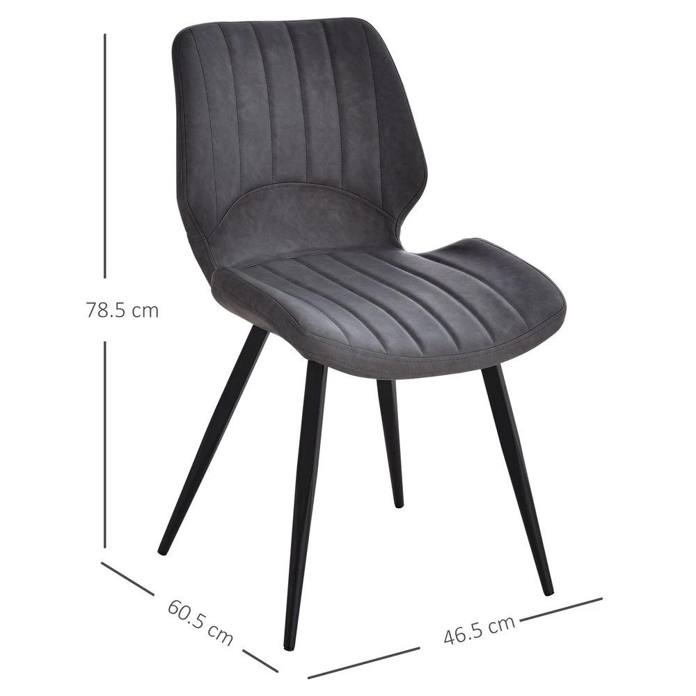 HOMCOM Set Of 2 Vintage PU Leather Dining Chair Moulded Seats Padded Steel Frame Grey - Uncategorized Leather Chairs