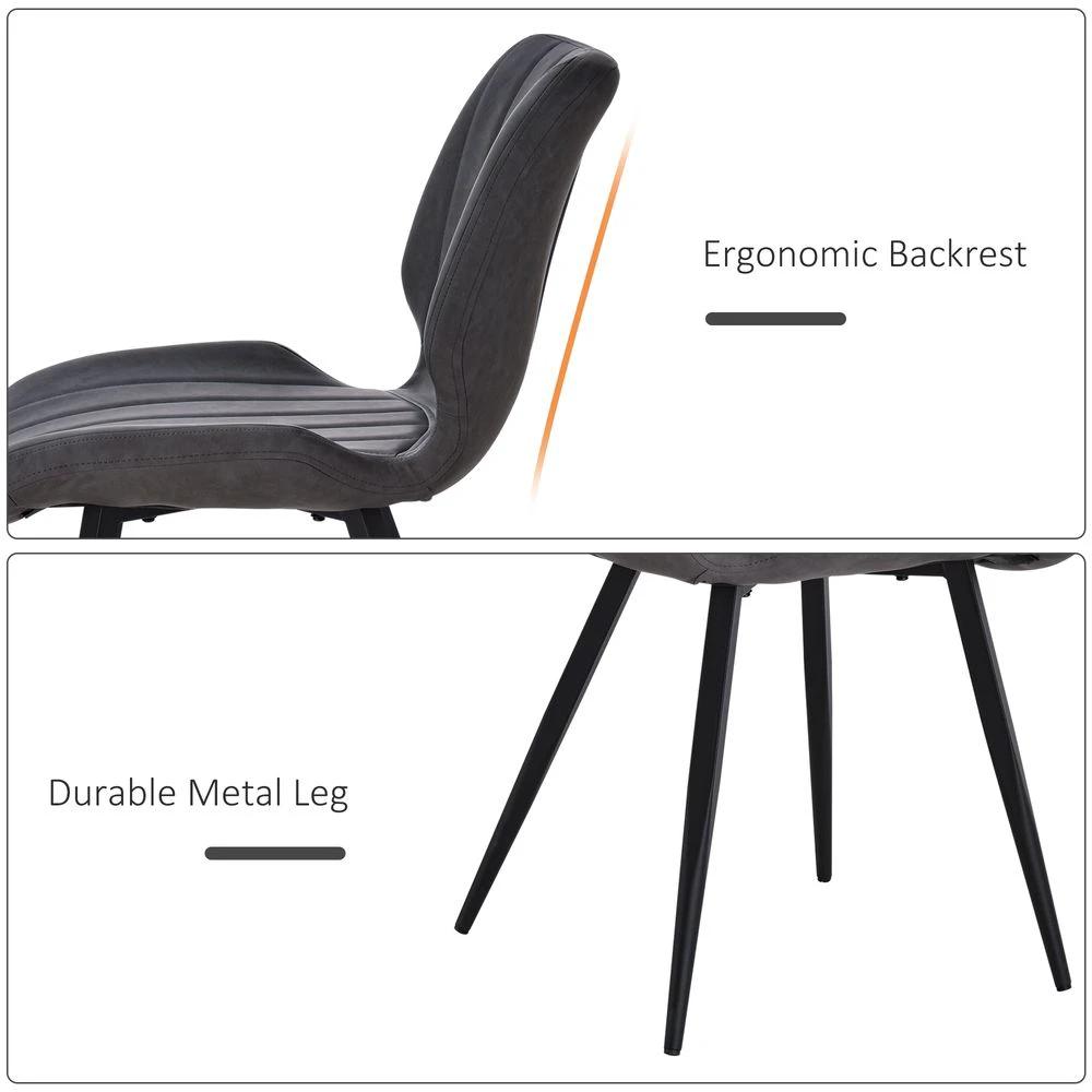 HOMCOM Set Of 2 Vintage PU Leather Dining Chair Moulded Seats Padded Steel Frame Grey - Uncategorized Leather Chairs