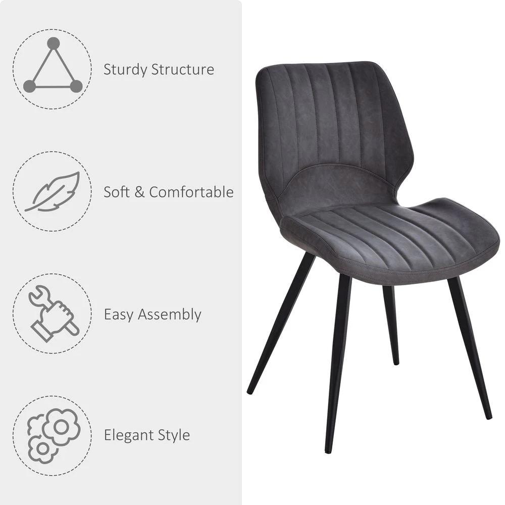 HOMCOM Set Of 2 Vintage PU Leather Dining Chair Moulded Seats Padded Steel Frame Grey - Uncategorized Leather Chairs