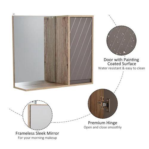 HOMCOM 49x57cm Wall Mounting Bathroom Cabinet & Mirror Shelf Door Home Storage - Mirror