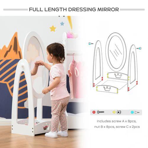 HOMCOM Free Standing Dressing Mirror Kids with Storage For 3- 8 Years Old - Mirror