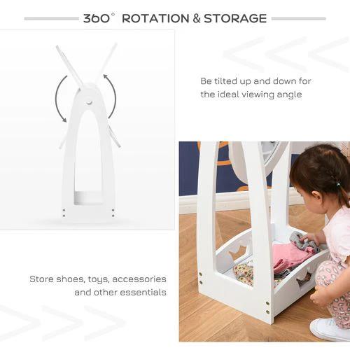 HOMCOM Free Standing Dressing Mirror Kids with Storage For 3- 8 Years Old - Mirror