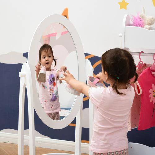 HOMCOM Free Standing Dressing Mirror Kids with Storage For 3- 8 Years Old - Mirror