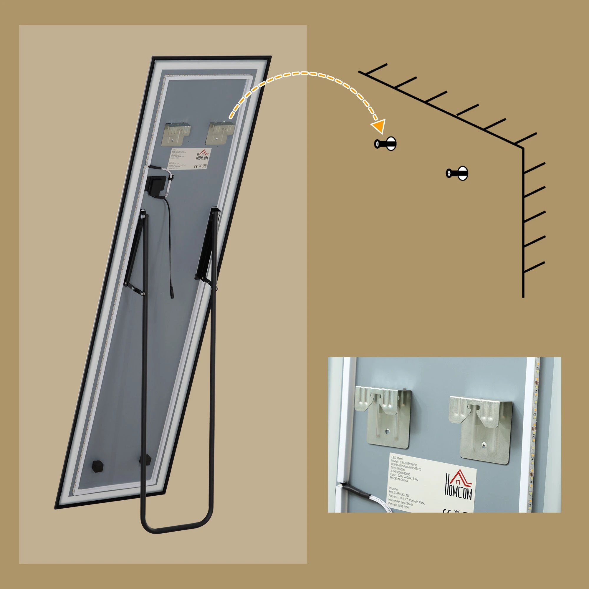 HOMCOM HOMCOM 150 x 40cm Full Length Mirror w/ Adjustable Lights Metal Frame Black - Mirror