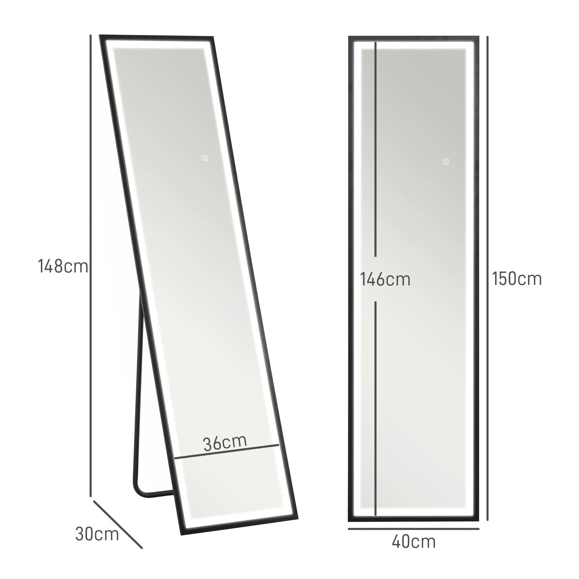 HOMCOM HOMCOM 150 x 40cm Full Length Mirror w/ Adjustable Lights Metal Frame Black - Mirror