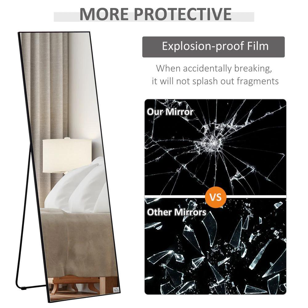 HOMCOM Full Length Mirror Floor Standing Wall-Mounted, Dressing Mirror Black by HOMCOM