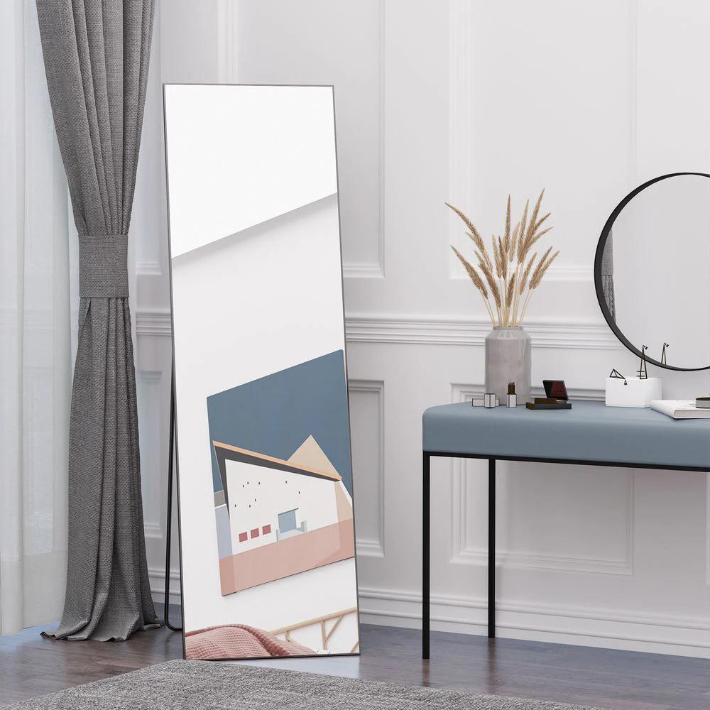 HOMCOM Full Length Mirror Floor Standing Wall-Mounted, Dressing Mirror Black by HOMCOM