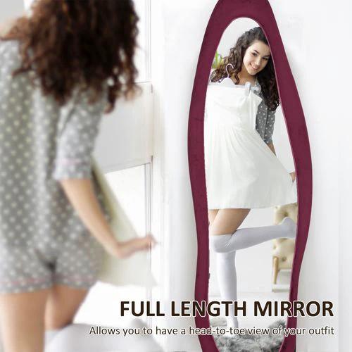 HOMCOM Irregular Full Length Mirror with Velvet Frame 160 x 50cm Wine Red - Mirror