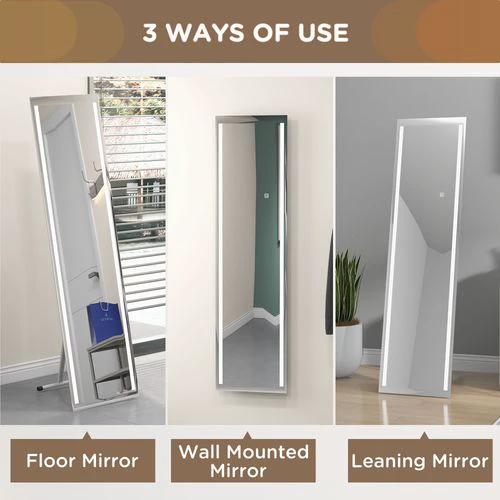 HOMCOM LED Lighted Full Length Mirror Dimmable Full Size Body Mirror for Bedroom - Mirror