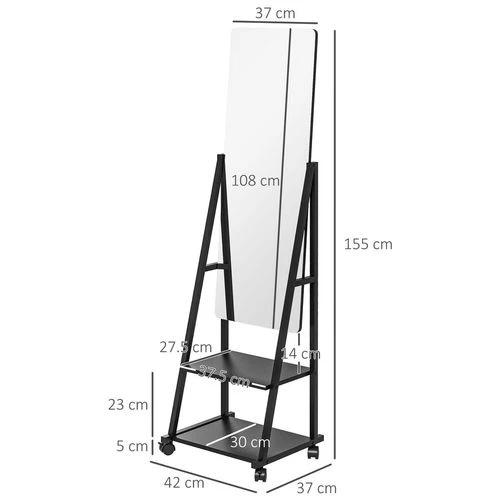 HOMCOM Movable Full Length Mirror Adjustable Full Body Mirror with 2 Shelves by HOMCOM