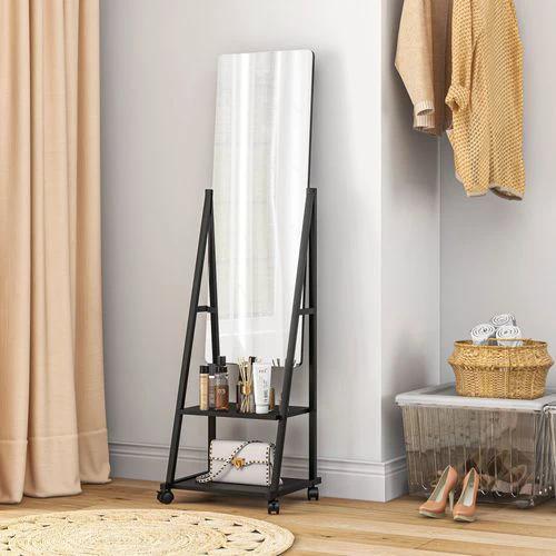 HOMCOM Movable Full Length Mirror Adjustable Full Body Mirror with 2 Shelves by HOMCOM