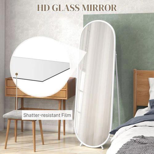 HOMCOM Oval Full Length Mirror with Metal Frame Hanging or Leaning White - Mirror