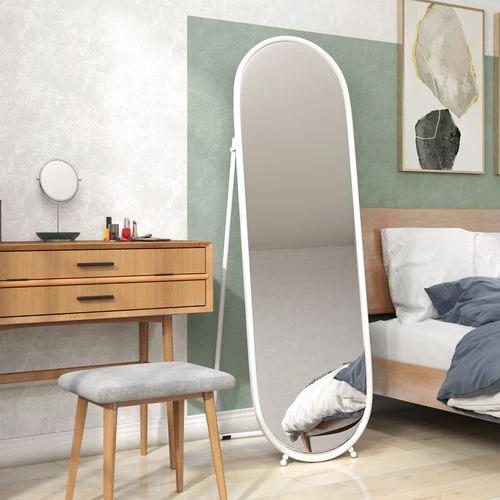 HOMCOM Oval Full Length Mirror with Metal Frame Hanging or Leaning White - Mirror