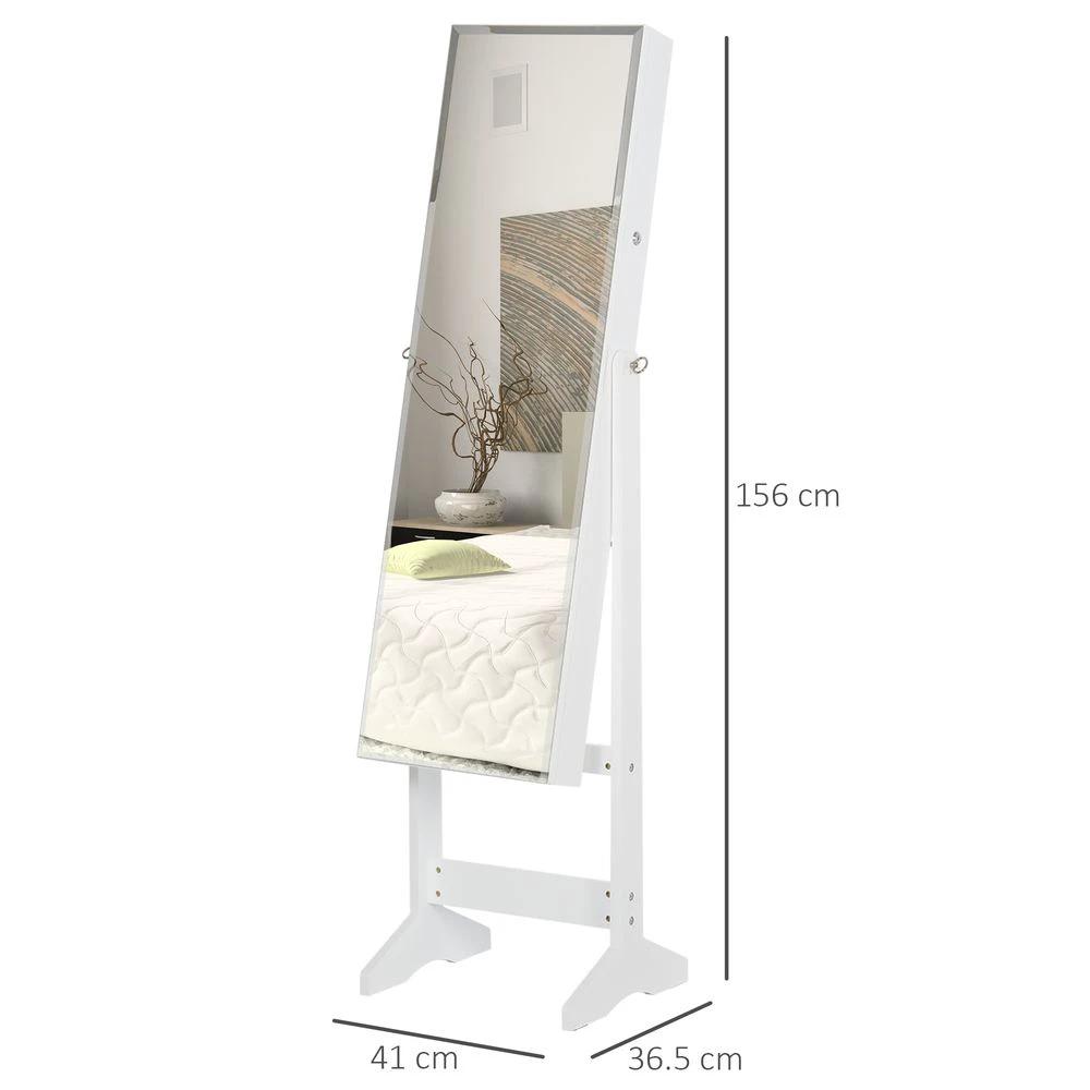 MDF Freestanding Glass Mirror Jewellery Cabinet White by HOMCOM